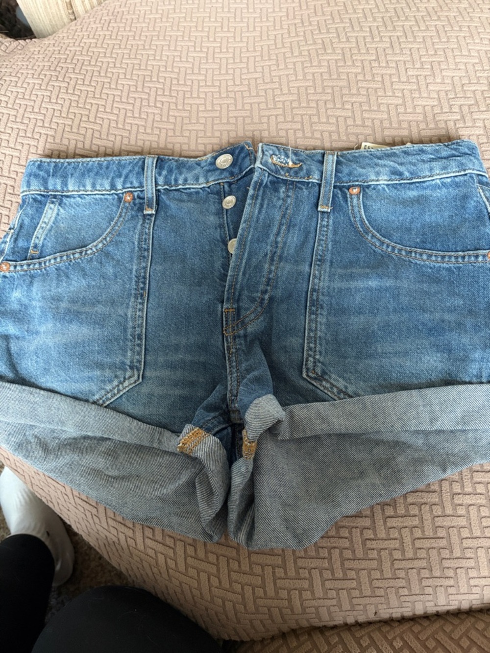We The Free Light Blue High-Rise Denim Shorts